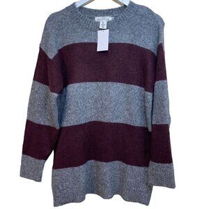 H&M L.o.g.g. Womens Sweater Small Gray Maroon Varsity Stripe NWT Acrylic Blend